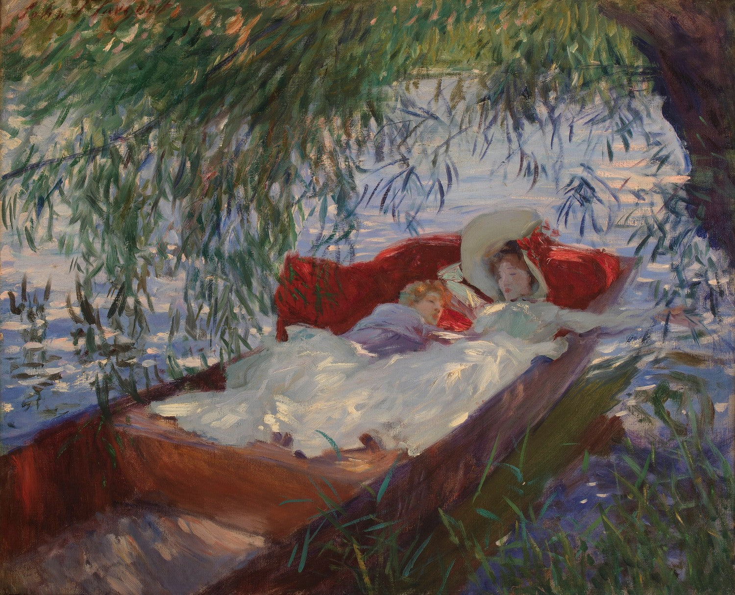 Lady and Child Asleep in a Punt under the Willows by John Singer Sargent