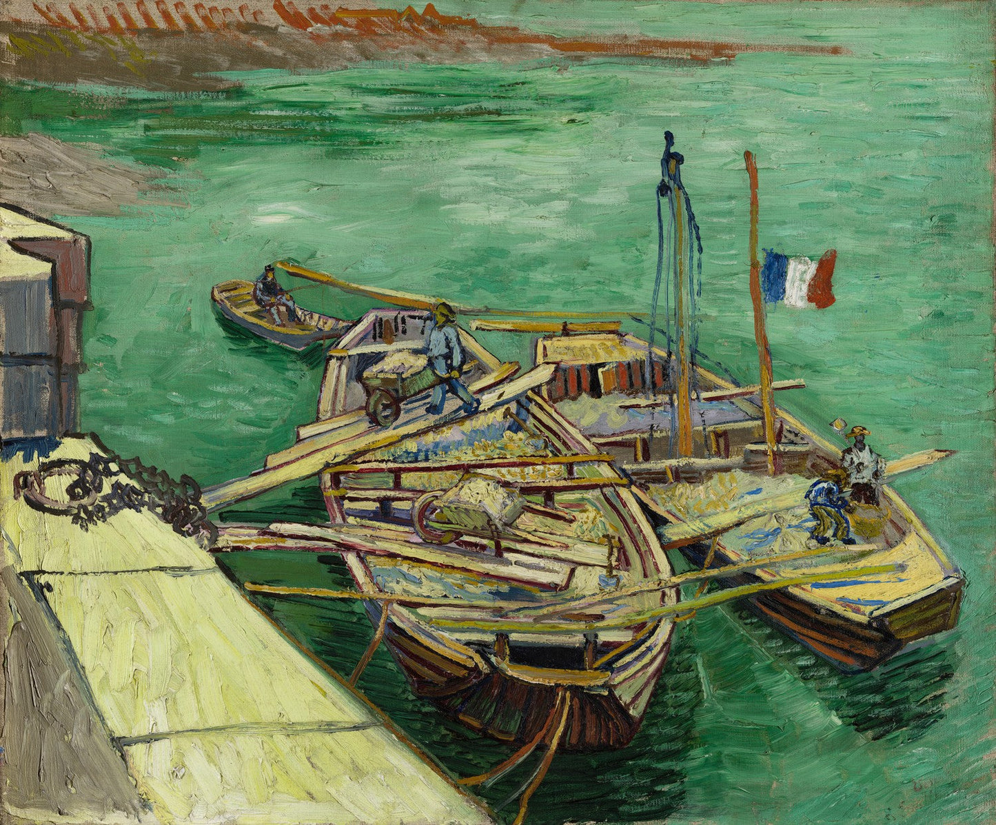 Les bateaux amarrés (Quay with Men Unloading Sand Barges) by Vincent van Gogh