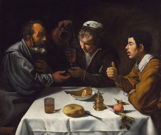 Tavern Scene with Two Men and a Girl by Diego Vel¨¢zquez