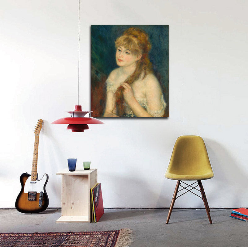 Young Woman Braiding Her Hair - by Pierre-Auguste Renoir