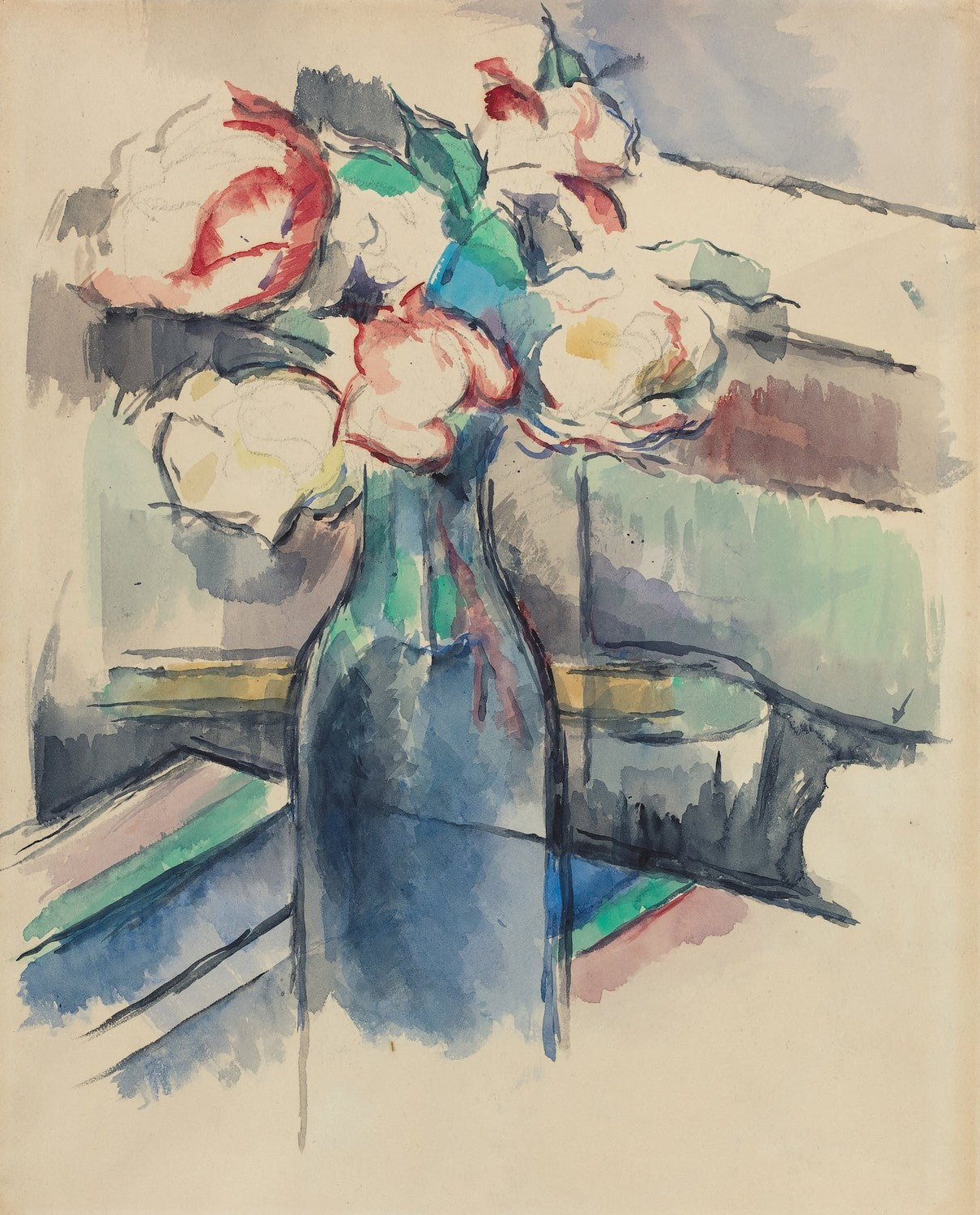 Roses in a Bottle [recto] by Paul Cézanne