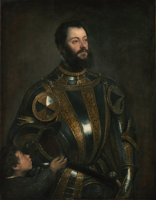 Portrait of Alfonso d'Avalos, Marchese del Vasto, in Armor with a Page by Titian