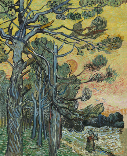 Pine trees at sunset by Vincent van Gogh