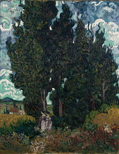 Cypresses with two figures by Vincent van Gogh