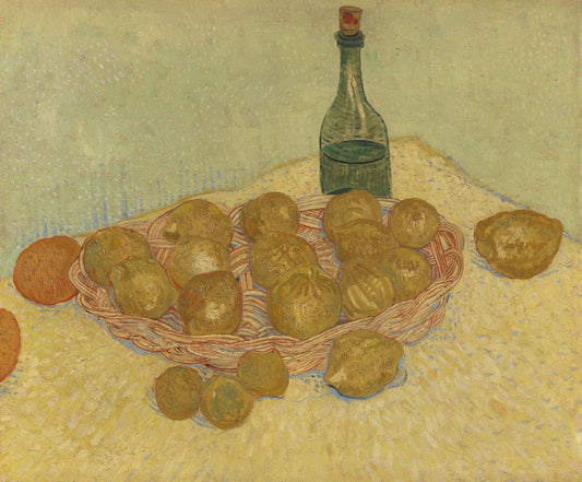 Basket of lemons and bottle by Vincent van Gogh