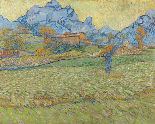 Wheat fields in a mountainous landscape by Vincent van Gogh