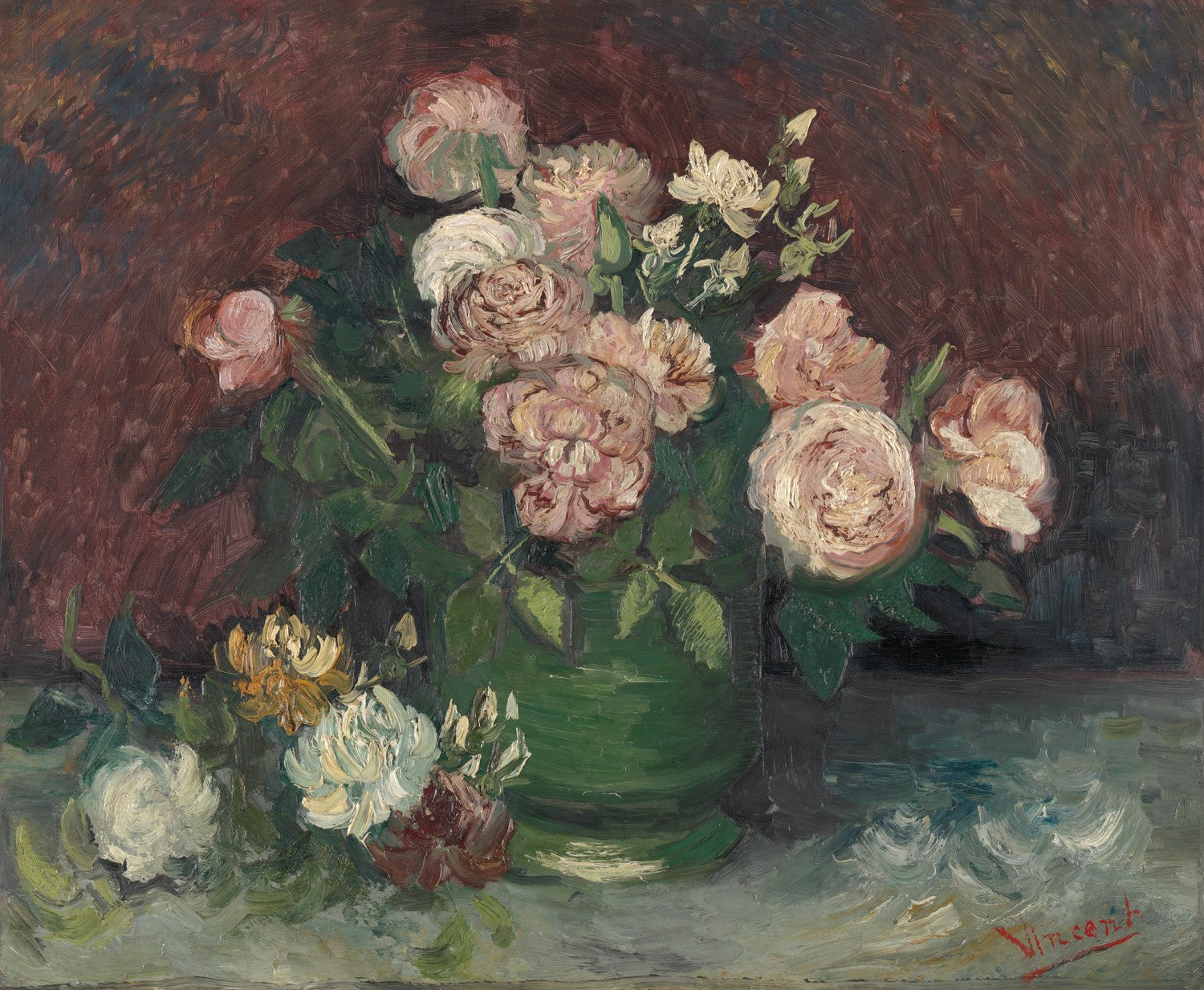 Roses and peonies by Vincent van Gogh