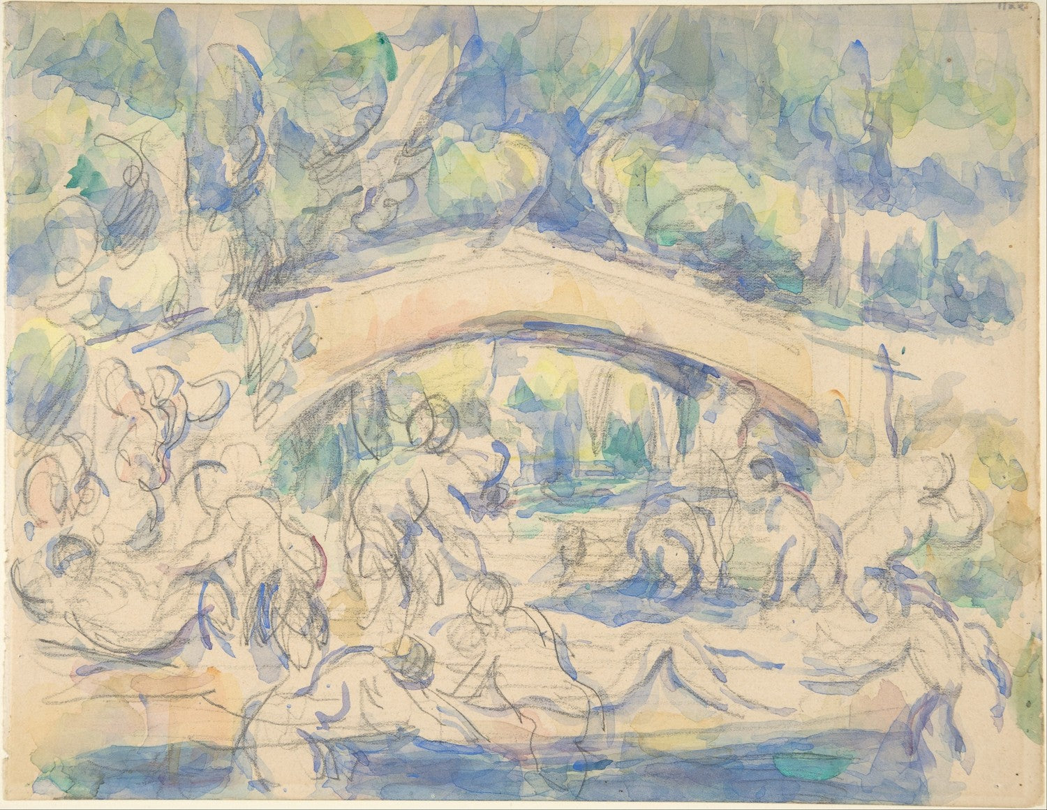 Bathers by a Bridge (recto);  Study after Houdon's Ecorché (verso) by Paul Cézanne