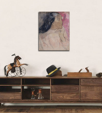 A Tahitian Woman with a Flower in Her Hair - by Paul Gauguin