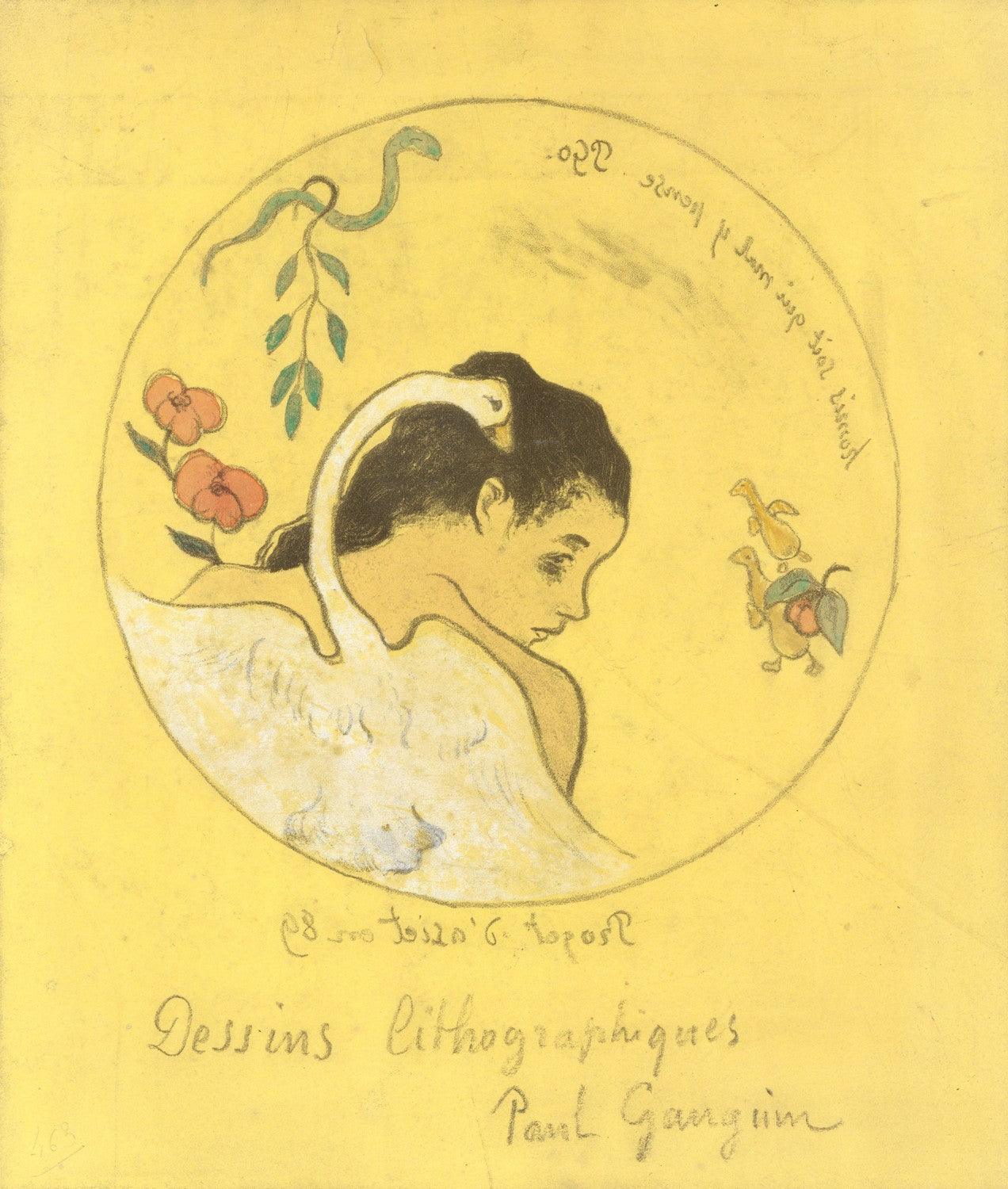 ("Leda") Design for a Plate: Shame on Those Who Evil Think (Honi Soit Qui Mal y Pense) ; cover illustration for the "Volpini Suite" entitled Lithographic Drawings (Dessins lithographiques) by Paul Gauguin