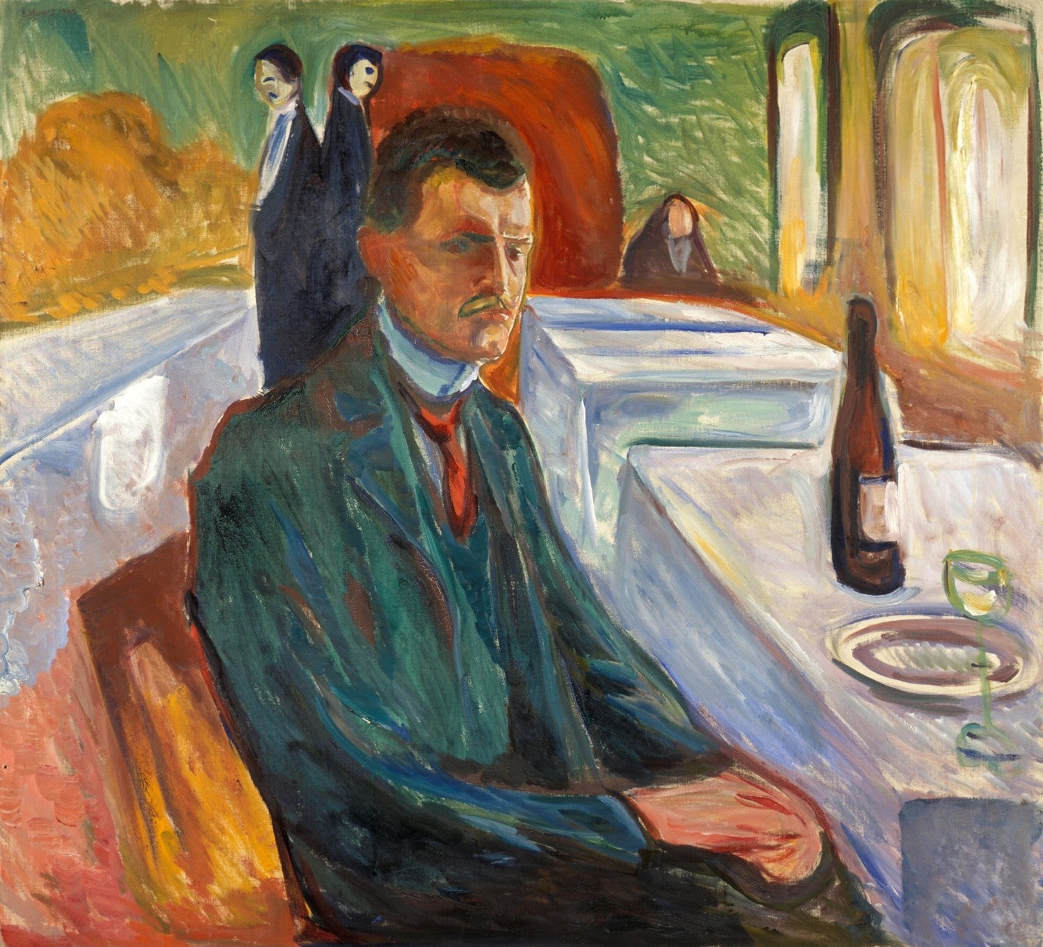 Self-Portrait with a Bottle of Wine by Edvard Munch