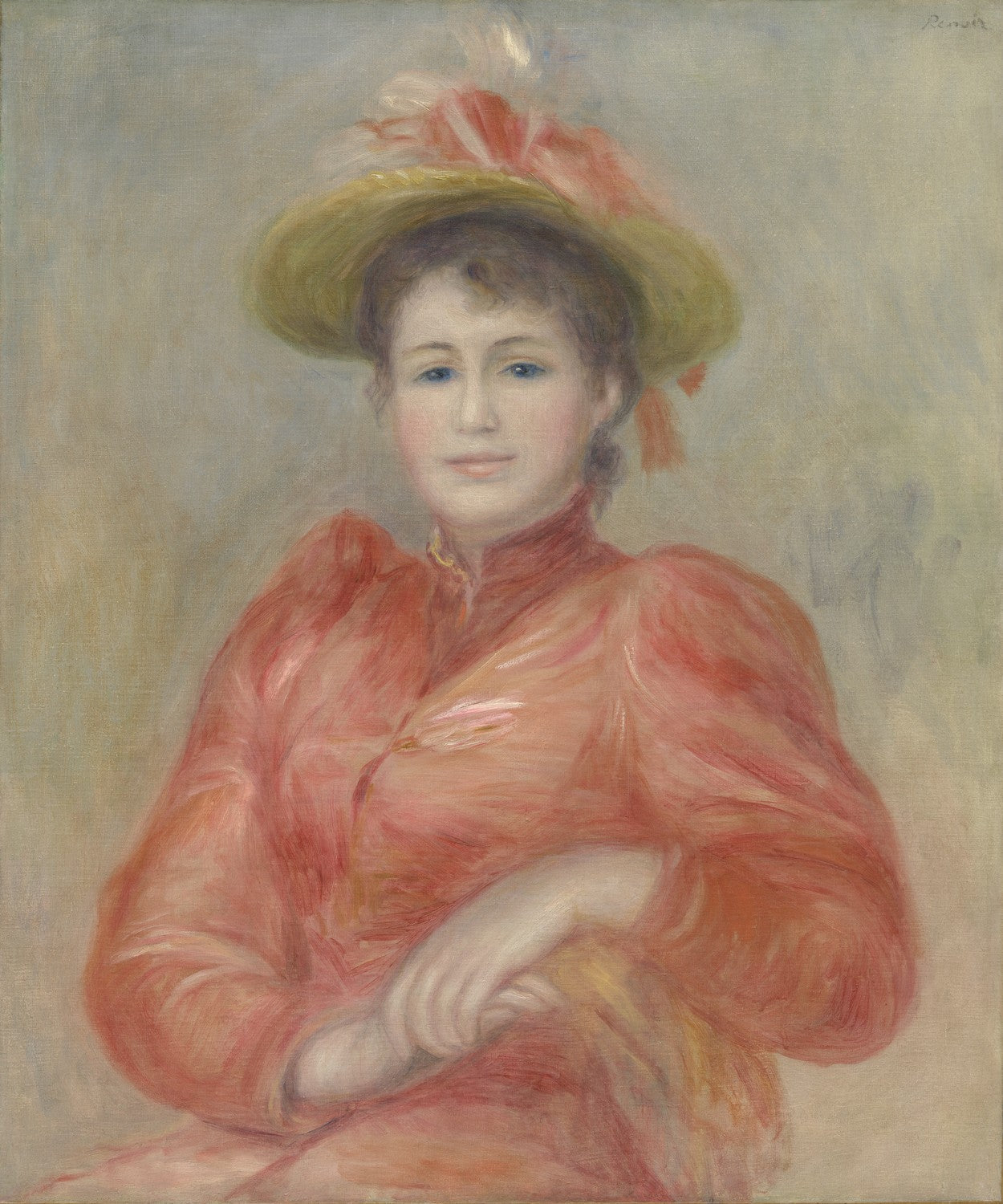 Young Woman in Red Dress by Pierre-Auguste Renoir