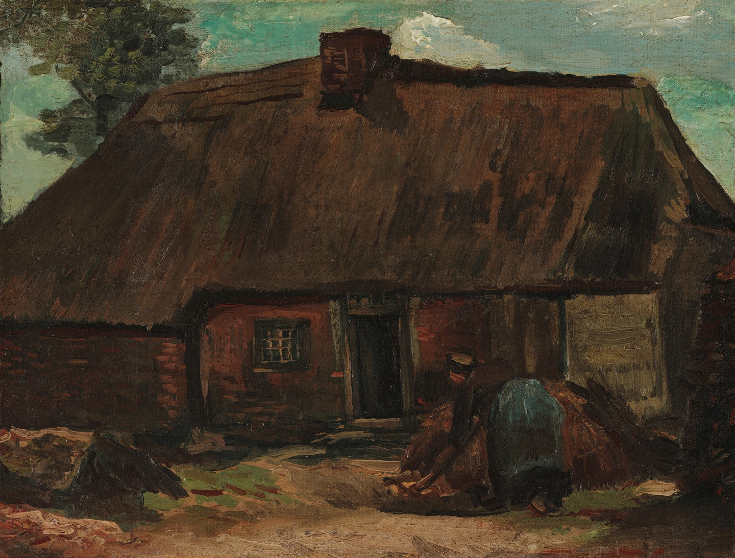 Cottage with Peasant Woman Digging by Vincent van Gogh