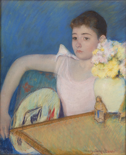 Girl in Pink with a Fan by Mary Cassatt