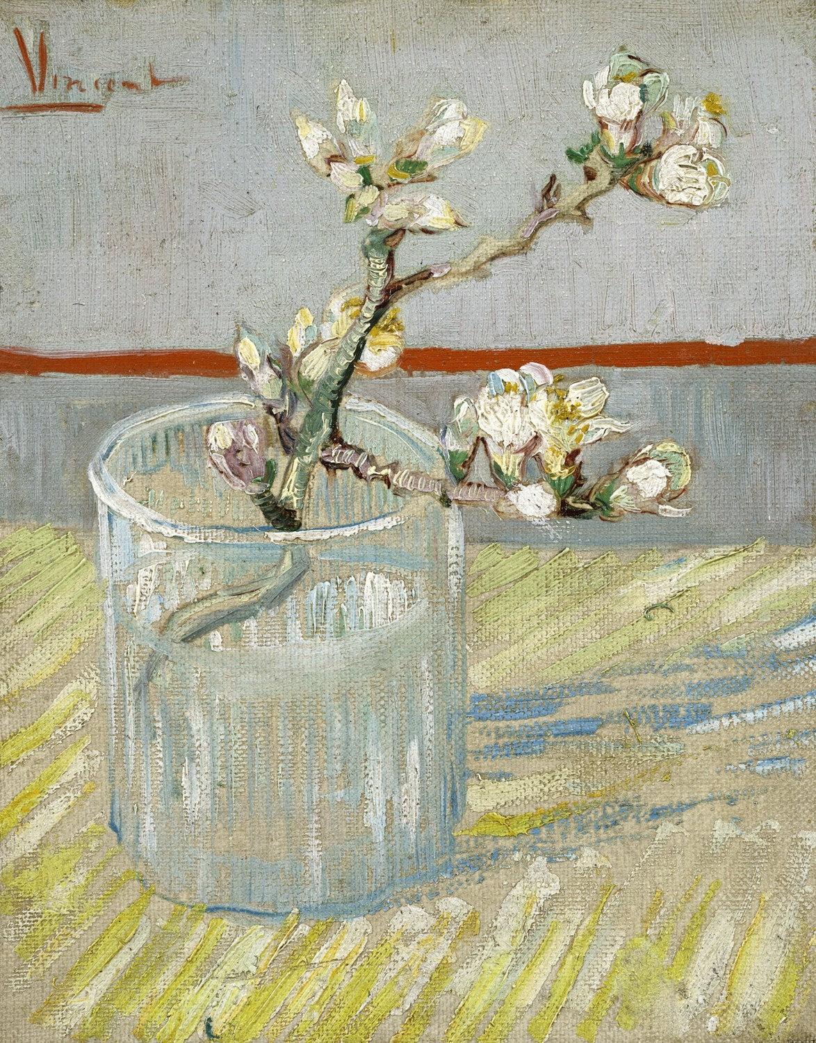 Sprig of flowering almond in a glass by Vincent van Gogh