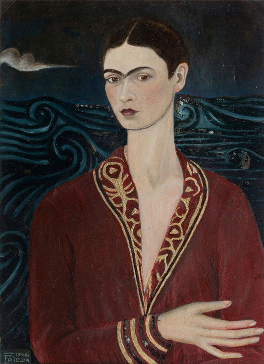 Self-portrait wearing a velvet dress