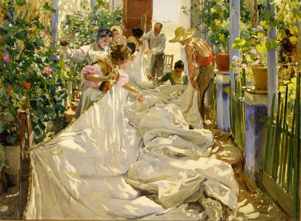 Sewing the Sail - by Joaquin Sorolla