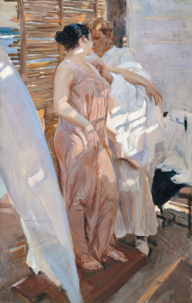 The Pink Robe. After the Bath - by Joaquin Sorolla