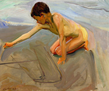 Drawing in the Sand - by Joaquin Sorolla