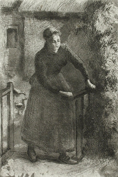 Femme à la barrière - by Camille Pissarro