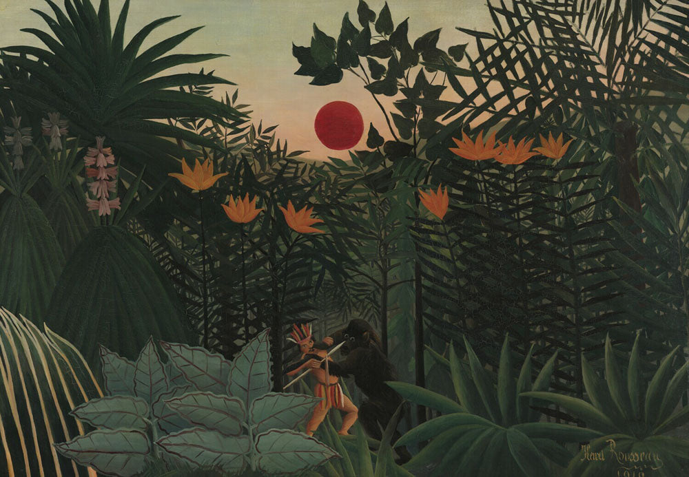 Tropical Landscape: American Indian Struggling with a Gorilla