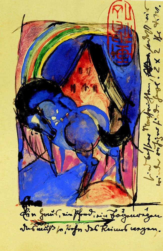 Blue Horse, Red House and Rainbow, postcard from Sindelsdorf to Paul Klee in Munich