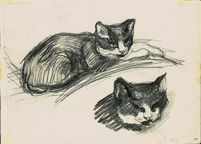 Two Cats (Lying Cat and Cat´s Head), recto - by Franz Marc