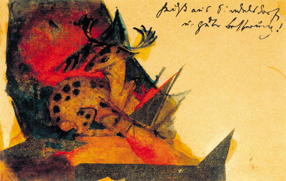 Lying Stag, postcard from Sindelsdorf to Bernhard Köhler in Wiesbaden - by Franz Marc