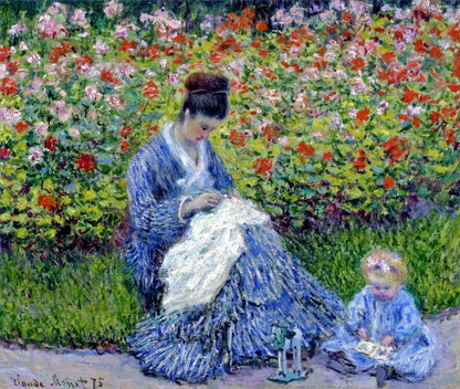 Camille Monet and a Child in the Artist's Garden in Argenteuil - by Claude Monet