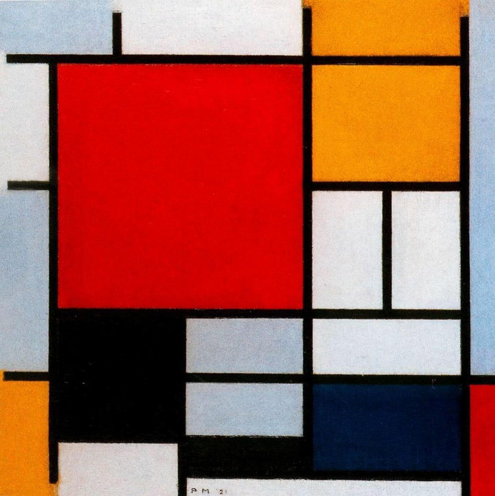 Composition with Large Red Plane, Yellow, Black, Gray and Blue - by Piet Mondrian