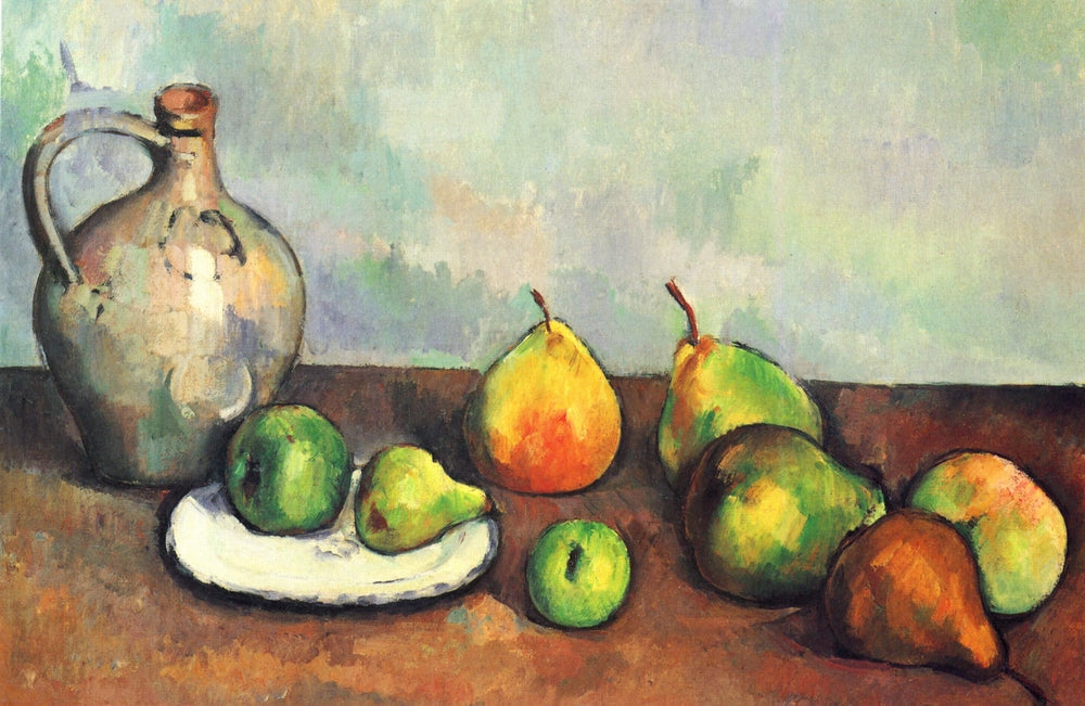 Still life, pitcher and fruit - by Paul Cezanne