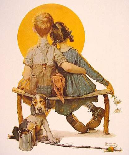 Boy and Girl gazing at the Moon - by Norman Rockwell