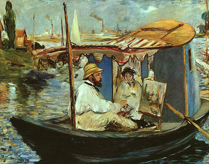 Monet in his Studio Boat - by Edouard Manet