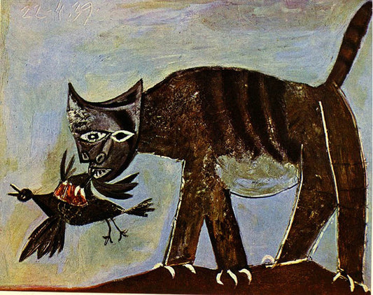 Cat catching a bird - by Pablo Picasso