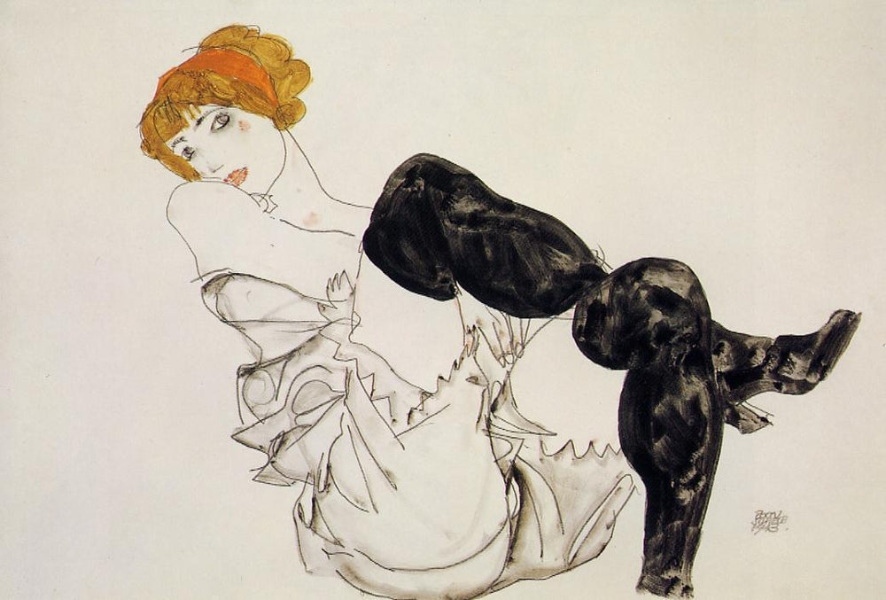 Woman in Black Stockings - by Egon Schiele