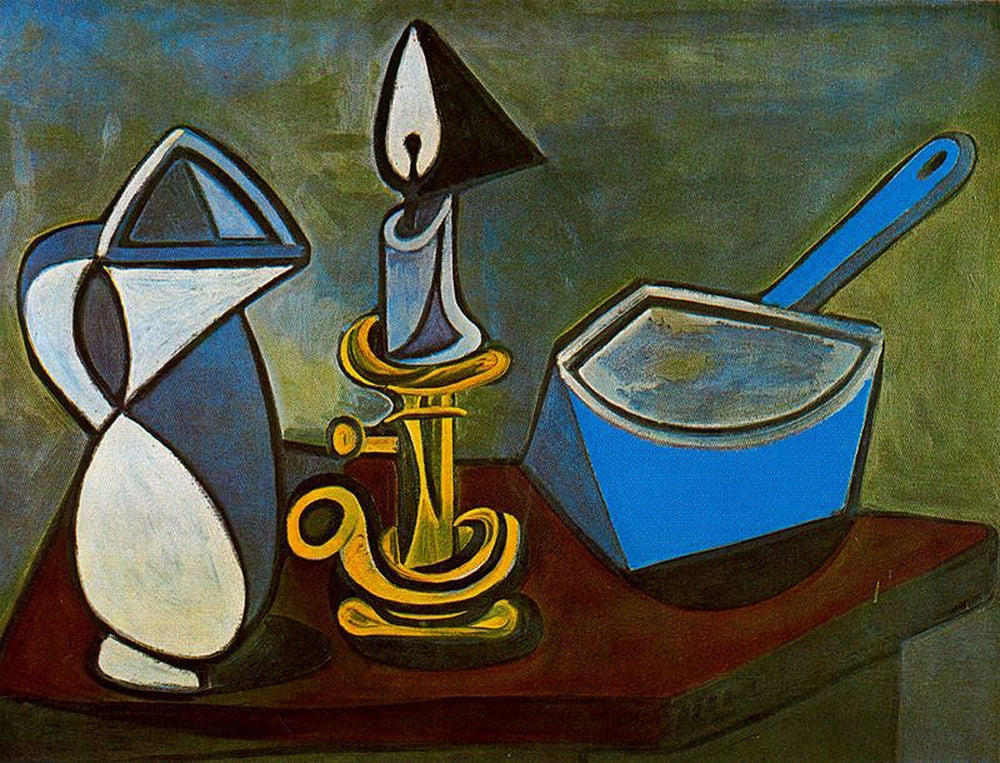 Jug, candle and enamel pan - by Pablo Picasso