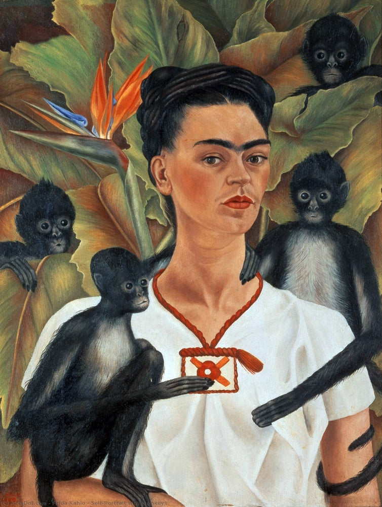 Self-Portrait with Monkeys - by Frida Kahlo