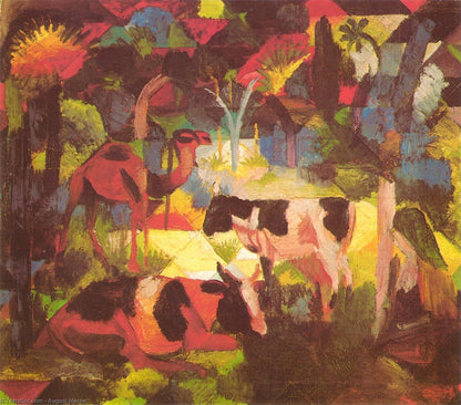 Landscape with Cows and Camel - by August Macke