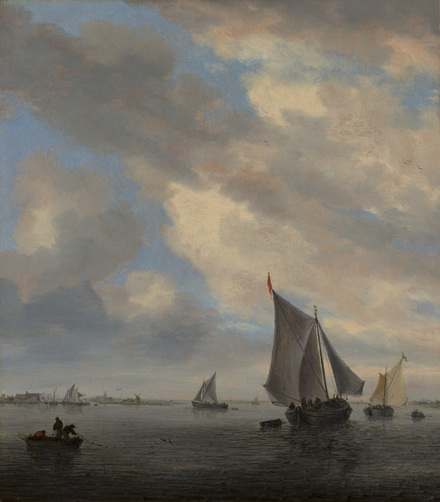 View of Sailing Boats on a Lake - by Salomon van Ruysdael