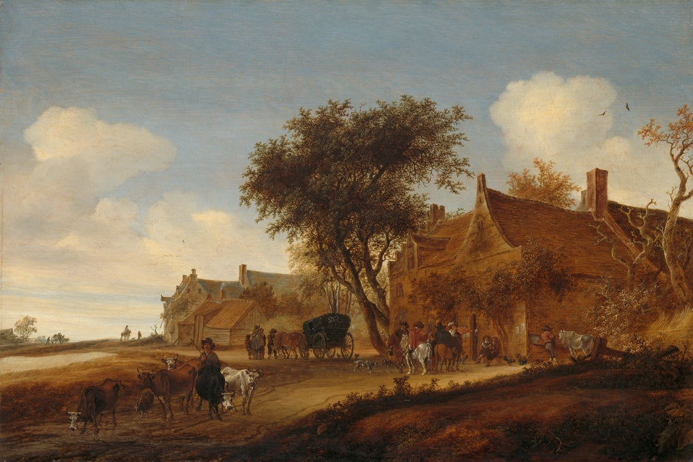 Dorpsherberg Met Reiswagen - by Salomon van Ruysdael