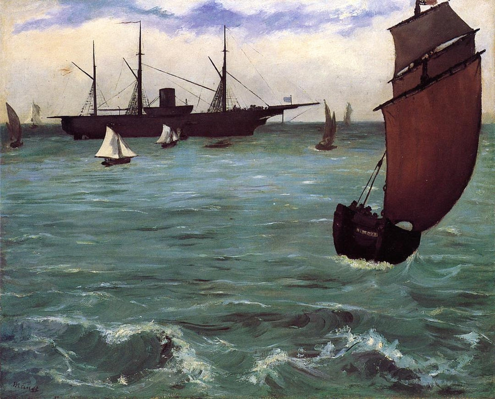 Fishing boat coming in before the wind (The Kearsarge in Boulogne) - by Edouard Manet