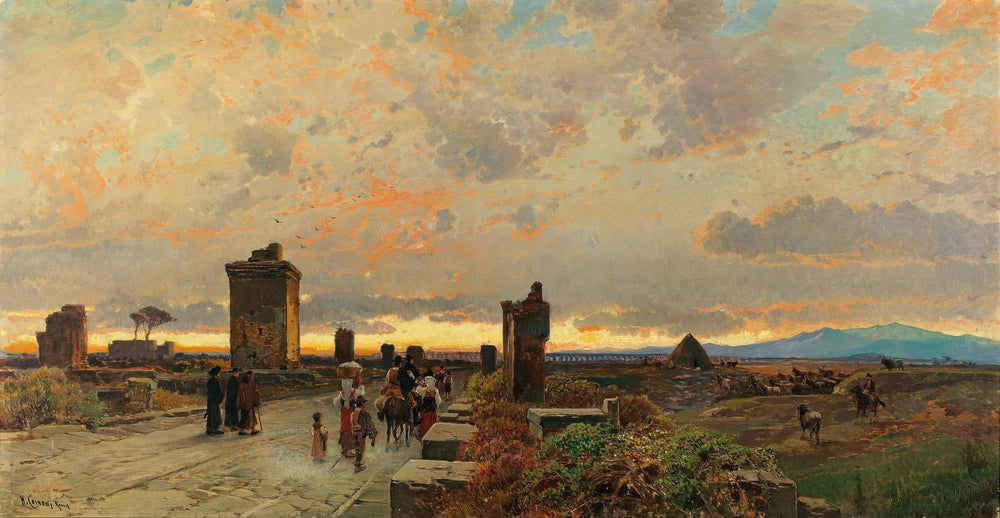 Via Appia Antica in Der N&#228;he Von Terracina, Signiert, Bezeichnet H. Corrodi Roma, &#214;l Auf Leinwand, 86,5 X 165 Cm - by Hermann David Salomon Corrodi