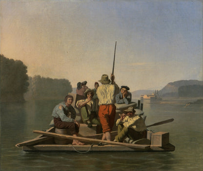 Lighter Relieving a Steamboat Aground - by George Caleb Bingham