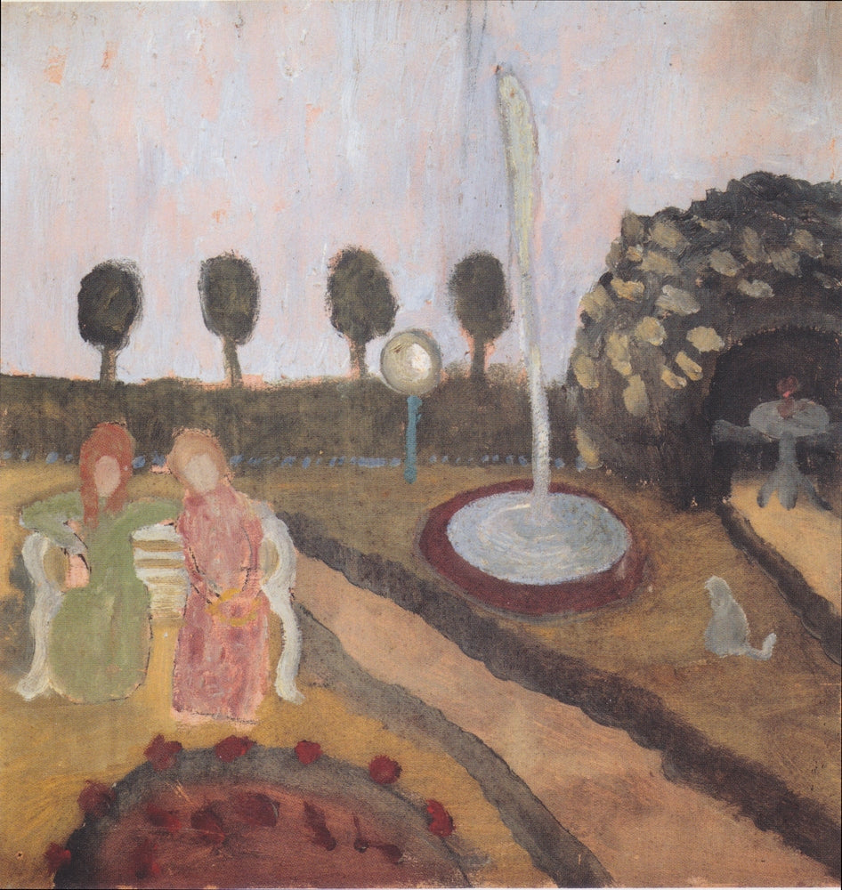 Two women in the garden with fountain - by Paula Modersohn-Becker