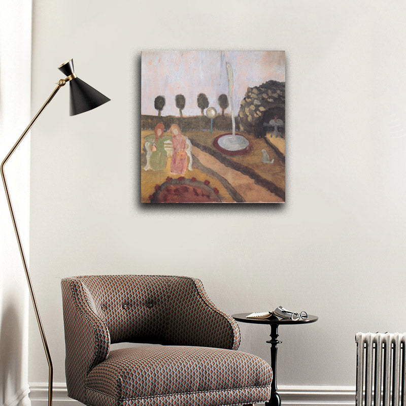 Two women in the garden with fountain - by Paula Modersohn-Becker