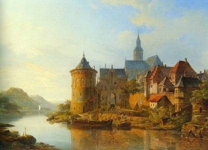 A View of a Town along the Rhine - by Cornelis Springer