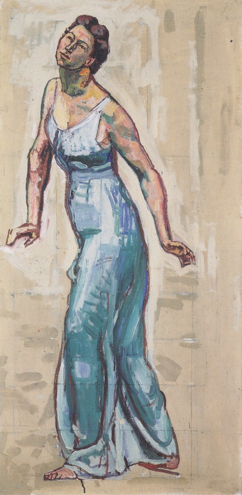 Border woman figure in blue Gwand - by Ferdinand Hodler