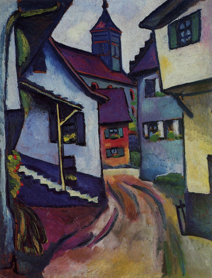 Street with church in Kandern - by August Macke