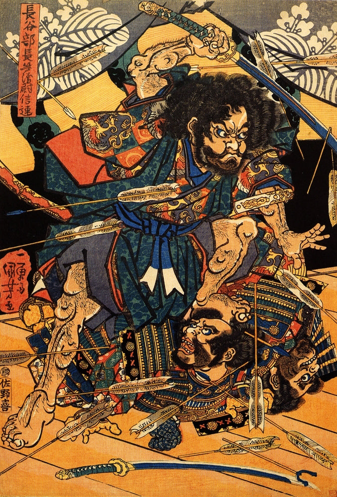 Hasebe Nobutsura during the taira attack on the takakura palace - by Utagawa Kuniyoshi