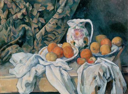 Still Life with Curtain and Flowered Pitcher - by Paul Cezanne